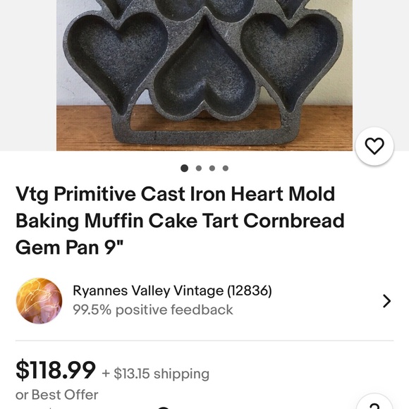 Vintage mid century cast iron heart shaped baking / griddle / cornbread mold. - Picture 3 of 3